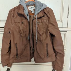 Faux Leather Zip Up Hooded Jacket